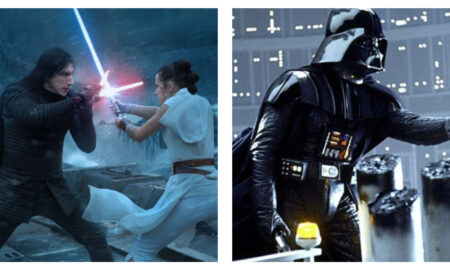 Stills from Star Wars films, The Rise of Skywalker, and The Empire Strikes Back