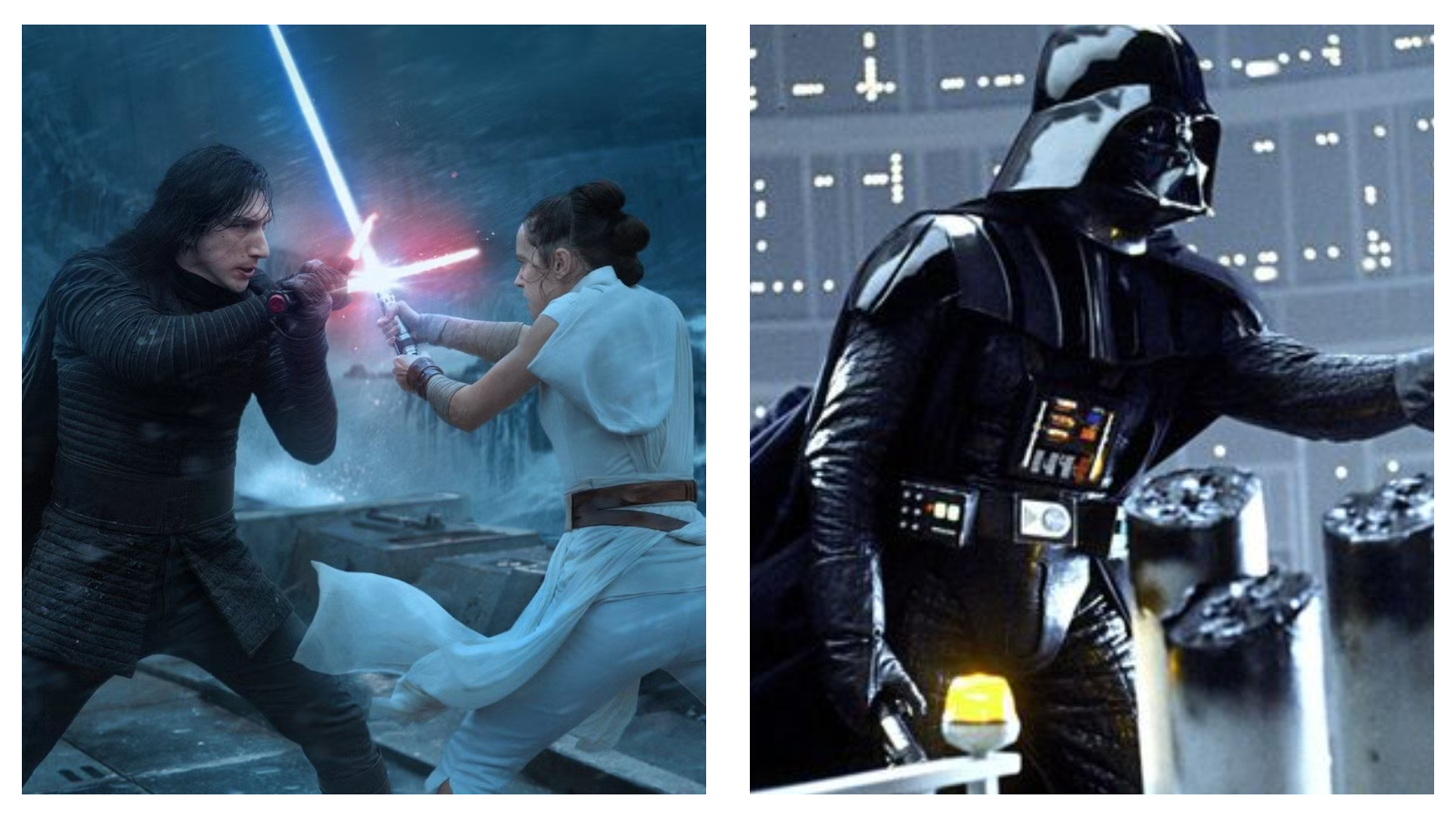 Stills from Star Wars films, The Rise of Skywalker, and The Empire Strikes Back