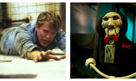 Two stills from the Saw film franchise