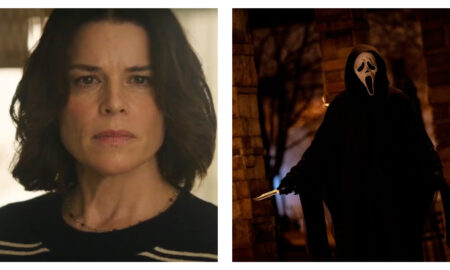Stills of Neve Campbell and Ghostface Killer ahead of Scream 7 IMAX release