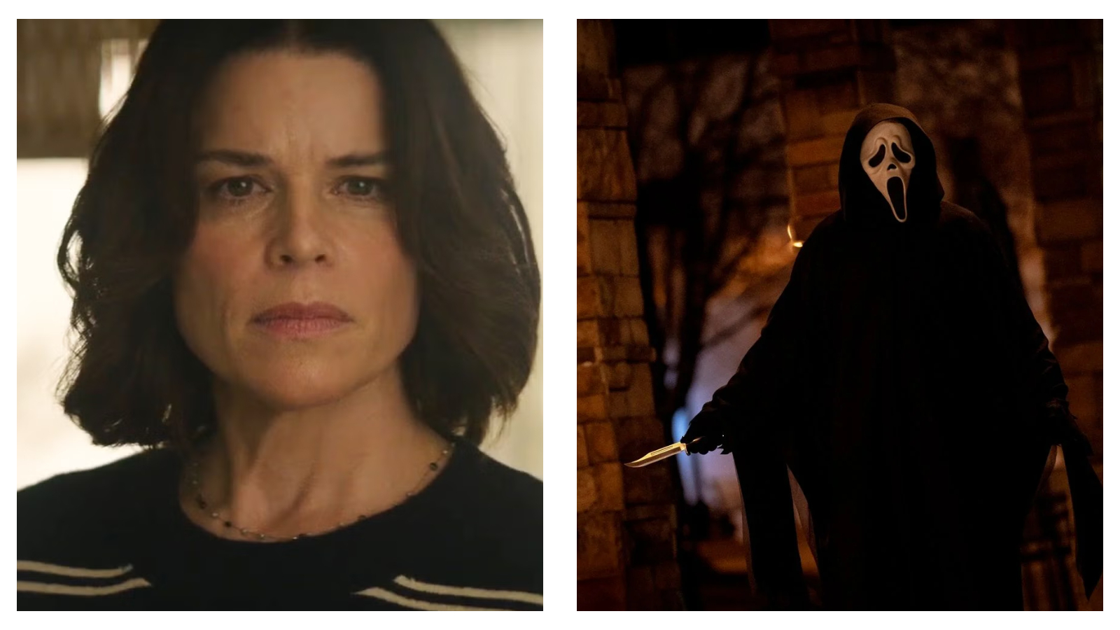 Stills of Neve Campbell and Ghostface Killer ahead of Scream 7 IMAX release
