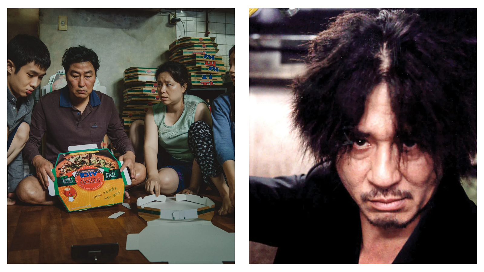 Stills from Parasite and Oldboy, two titanic films of South Korean cinema