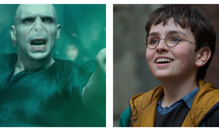 Stills of Ralph Fiennes as Lord Voldemort and Dominic McLaughlin as Harry Potter