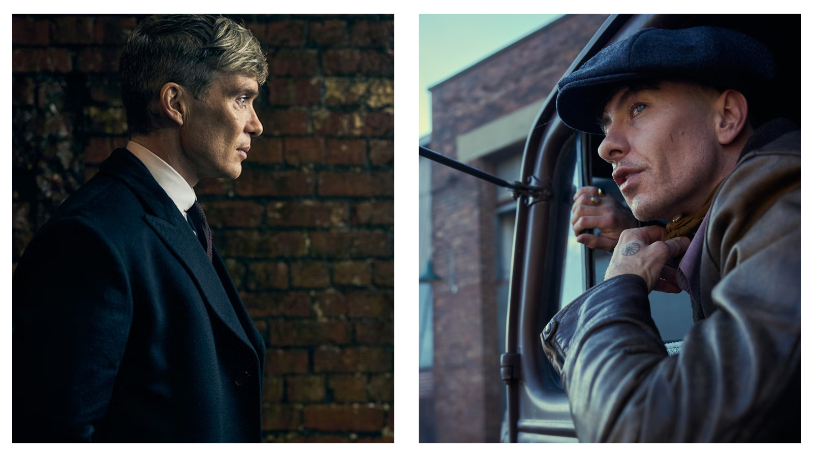 Cillian Murphy as Tommy Shelby and Barry Keoghan in promotional stills for Peaky Blinders: The Immortal Man.