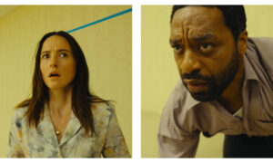 Stills of Renate Reinsve (left) and Chiwetel Ejiofor (right) in the Backrooms film trailer
