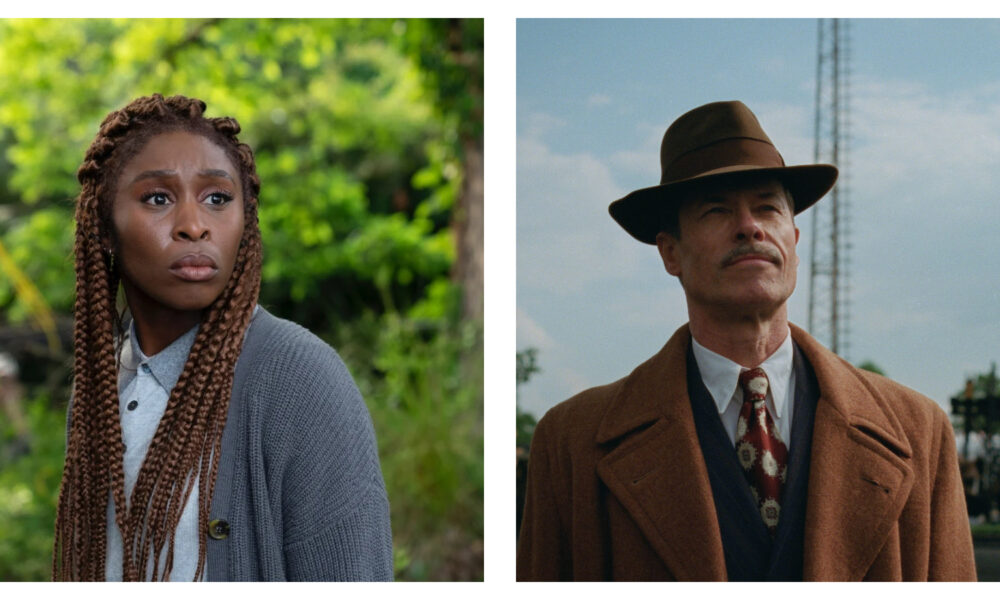 Stills of Cynthia Erivo (left) and Guy Pearce (right)