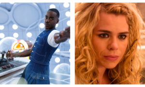 Stills of Ncuti Gatwa (left) and Billie Piper (right) in Doctor Who