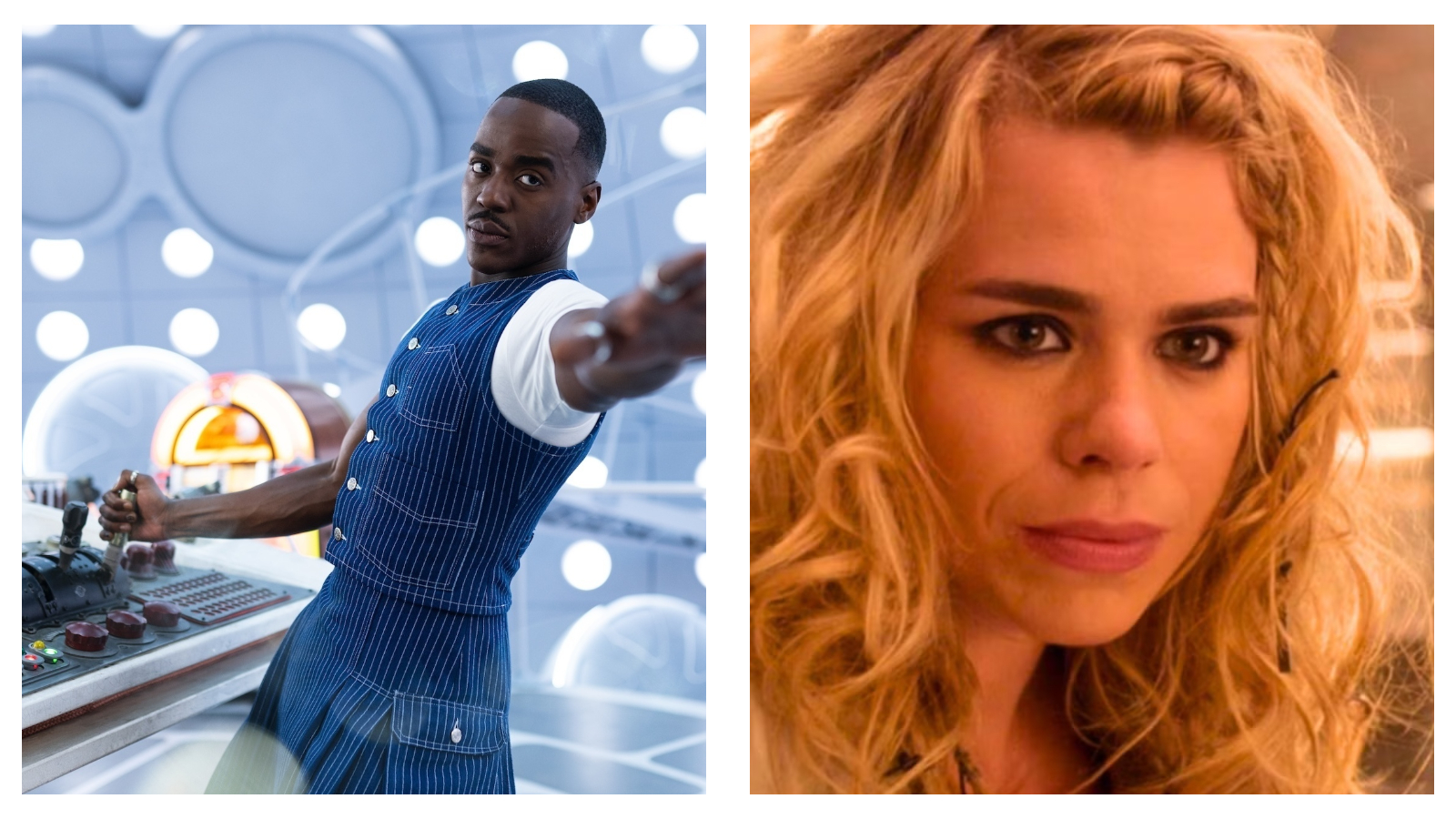 Stills of Ncuti Gatwa (left) and Billie Piper (right) in Doctor Who