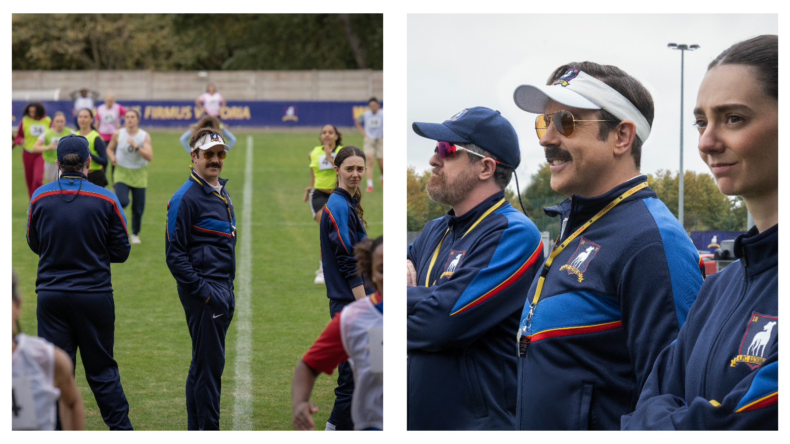 Brendan Hunt, Jason Sudeikis and Tanya Reynolds in Ted Lasso Season 4