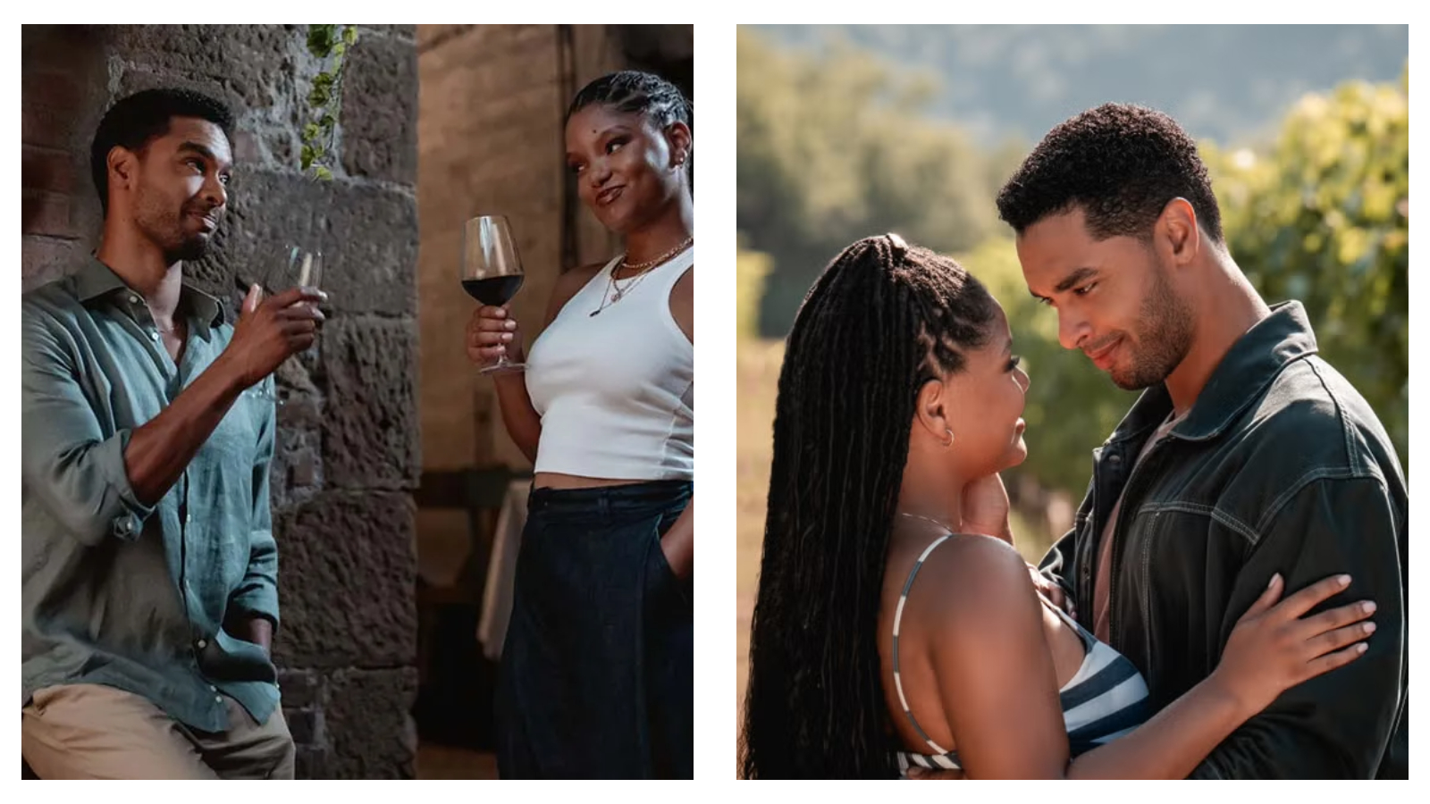 Stills of Halle Bailey and Regé-Jean Page in You, Me & Tuscany