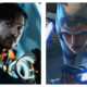 Side-by-side images showing Diego Luna in Andor looking seriously from a cockpit on the left, and Ahsoka Tano wielding two glowing blue lightsabers on the right in The Clone Wars animated series.