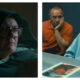 Split image with Alan Carr in close-up wearing a cloak on The Celebrity Traitors (left) and Stephen Graham with Owen Cooper during the police interrogation scene of Adolescence (right)
