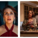 A side-by-side comparison of two comedy series stills: on the left, a young woman in a school uniform and a woman in a red halter dress stare ahead with shocked, wide-eyed expressions (from How to Get to Heaven from Belfast); on the right, an older woman and a man in a kitchen look off-camera with similarly startled and confused expressions (from Big Mistakes).