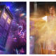 A split image showing the TARDIS from Doctor Who flying through the time vortex (left) and Ncuti Gatwa's Doctor regenerating (right)
