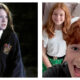 Side-by-side comparison of a young Bonnie Wright playing Ginny Weasley in a dark Hogwarts uniform, and a modern photo of outgoing Ginny Weasley actress Gracie Cochrane smiling with on-screen brother Ron, played by Alastair Stout.