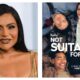 Mindy Kaling alongside a poster for her new show Not Suitable for Work