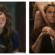 Two side-by-side portrait shots from Off Campus: on the left, Mika Abdalla’s Allie smiling with wavy brown hair and bangs wearing a dark blue t-shirt; on the right, Stephen Thomas Kalyn’s Dean with a serious expression, sits with his hands clasped, wearing a dark maroon cardigan over a white t-shirt.