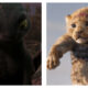 Split image: (Left) Toothless from the How to Train Your Dragon remake and (right) baby Simba from The Lion King remake.