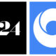 Side-by-side corporate logos featuring the stark white text "A24" on a solid black square on the left, next to the Google DeepMind logo—a white, swirling circular camera shutter shape—on a vibrant blue square on the right.