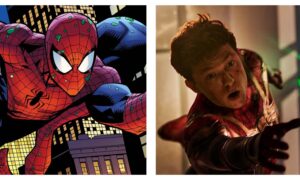 Comic Spider-Man and Tom Holland Spider-Man