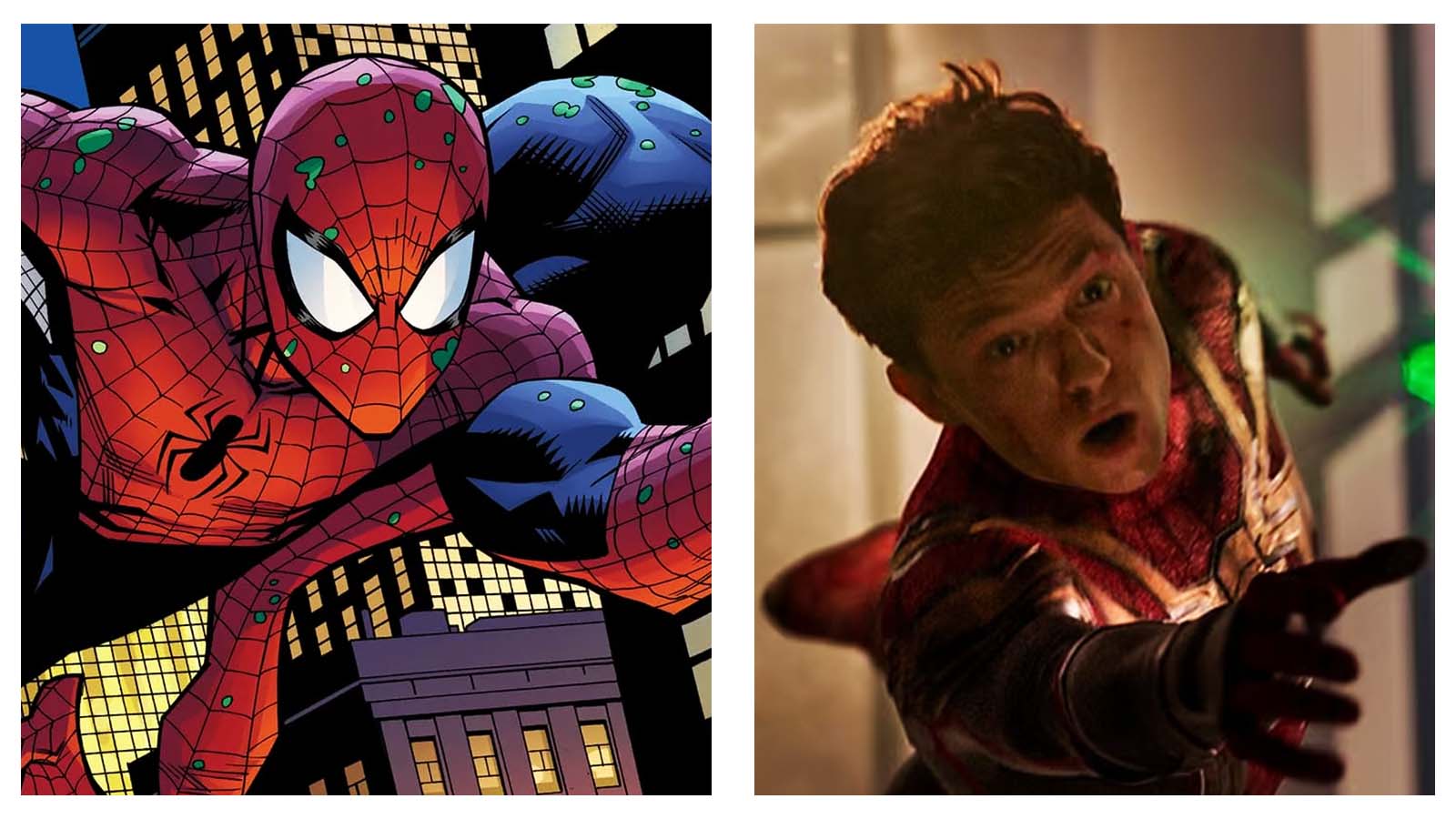 Comic Spider-Man and Tom Holland Spider-Man