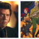 Split-screen with Danny McBride in close-up in The Righteous Gemstones, and an action shot of four illustrated G.I. Joe-style cartoon commandos in tactical gear, armed with firearms against a dramatic, fire-filled background.