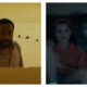 Split-screen comparison of two film stills: Chiwetel Ejiofor in 'Backrooms' looking up anxiously from a floor opening, and actors Inde Navarrette and Michael Johnston in 'Obsession' sitting together in a dim bedroom.