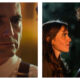 Split-screen still from Rivals: on the left, David Tennant as Tony Baddingham looks sternly ahead in a shirt and braces; on the right, Bella Maclean as Taggie O'Hara gazes intently into Alex Hassell's eyes as Rupert Campbell-Black.