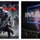 Promotional graphic showing a movie poster for The Odyssey beside an IMAX auditorium. On the left, a warrior fights a giant armoured figure with sparks flying beneath the text, "EVERY FRAME IN IMAX". On the right, empty cinema seats face a massive screen displaying a colourful nebula surrounded by a blue frame with text reading, "IMAX FILMS TO THE FULLEST".