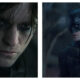Close-up of Robert Pattinson as Bruce Wayne with dark eye makeup, alongside a medium shot of him wearing the Batman cowl and tactical armoured suit in a dimly lit, rainy setting.